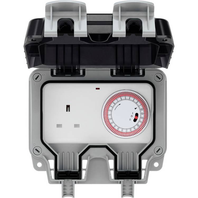 BG Electrical weatherproof timer socket 1 gang grey, UK version