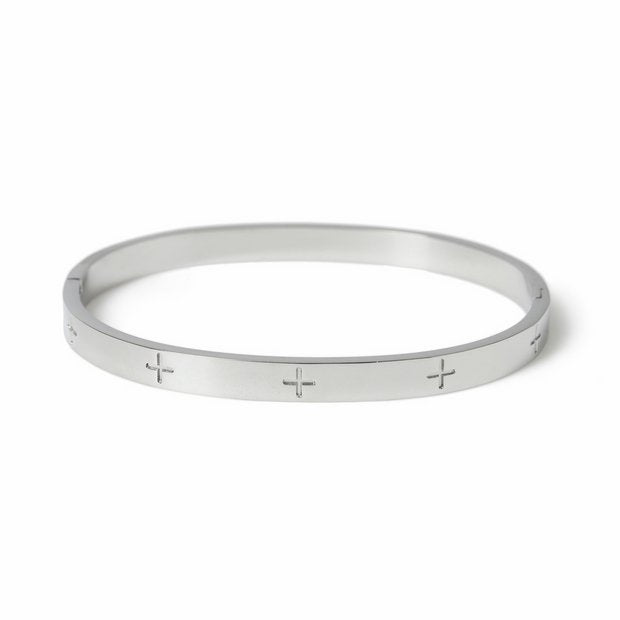 Uncommon Souls silver tone cross bangle 20cm - British product