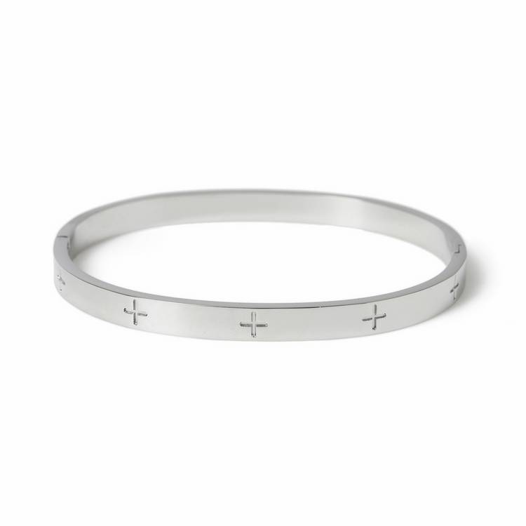 Uncommon Souls silver tone cross bangle 20cm - British product