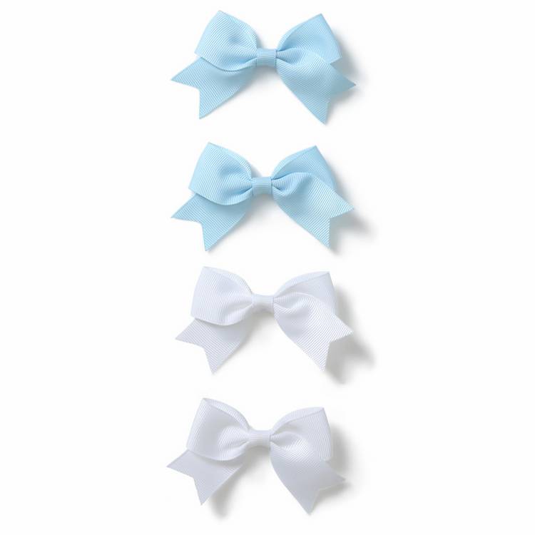 Flitzy blue and white bow clips pack of 4 (British brand)
