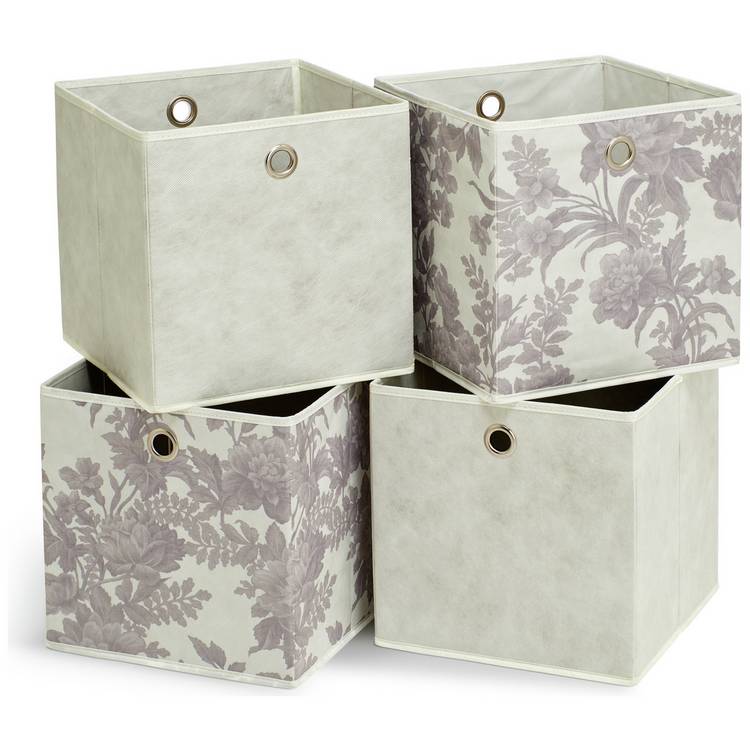Argos Home storage boxes grey and floral set of 4 (British brand)