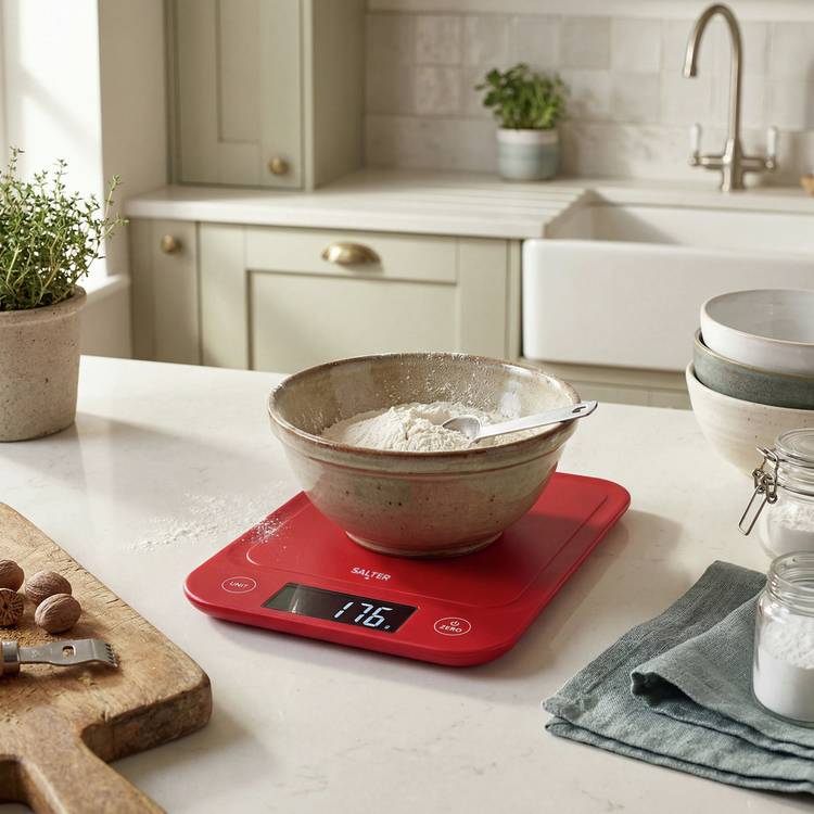 Salter Slim 5kg kitchen scale in red (British brand)