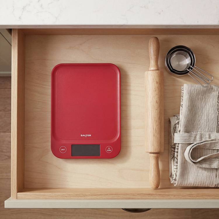 Salter Slim 5kg kitchen scale in red (British brand)