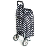 Blue and white polka dot folding shopping trolley 95cm (British brand)