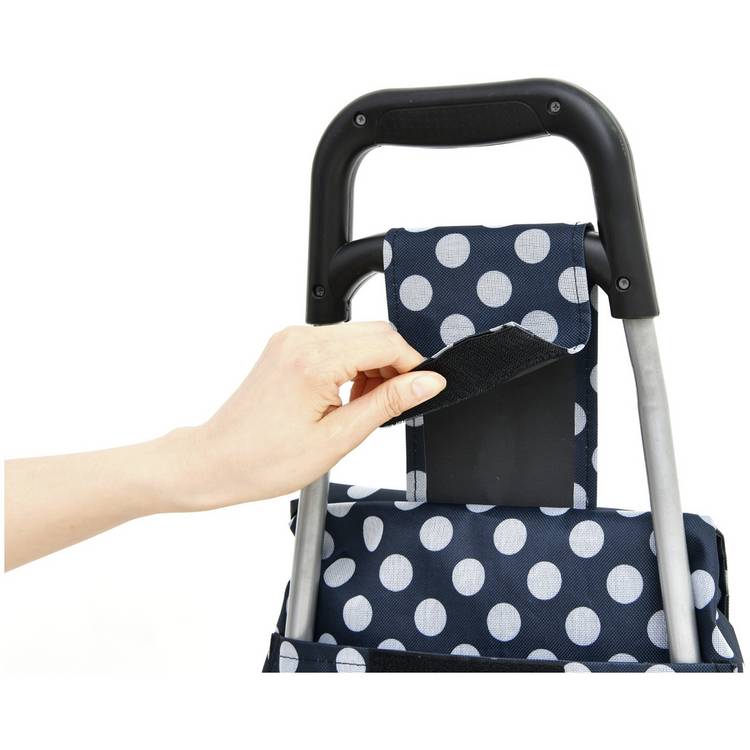 Blue and white polka dot folding shopping trolley 95cm (British brand)