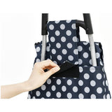 Blue and white polka dot folding shopping trolley 95cm (British brand)