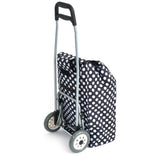 Blue and white polka dot folding shopping trolley 95cm (British brand)