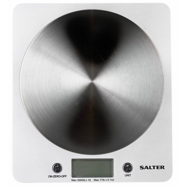 Salter electronic kitchen scale with silver steel platform - British product