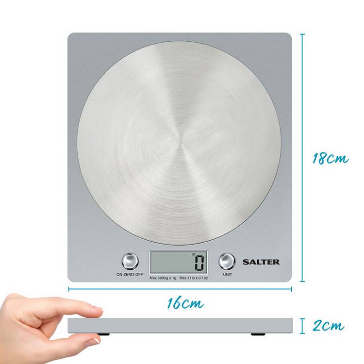 Salter electronic kitchen scale with silver steel platform - British product