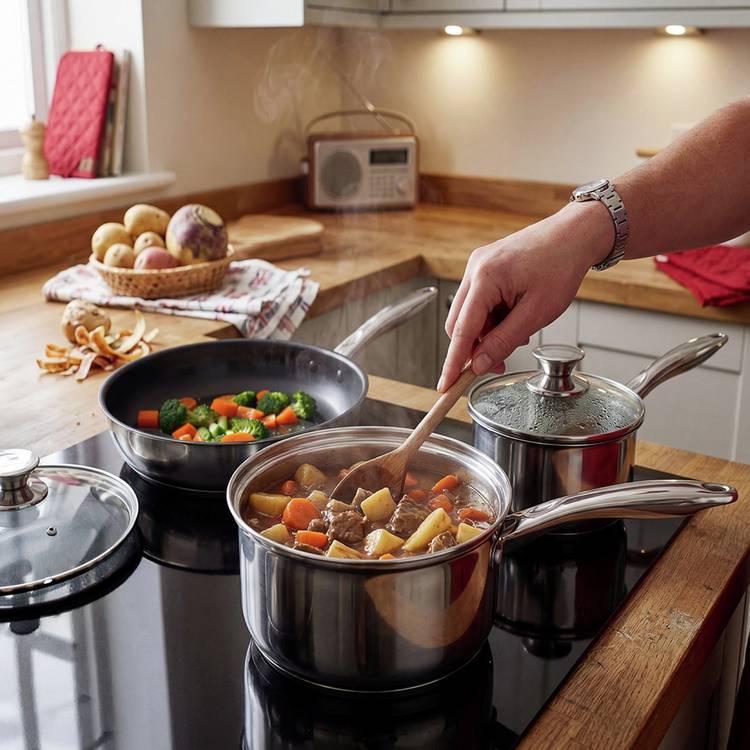 Russell Hobbs 5 piece stainless steel pan set (British brand)