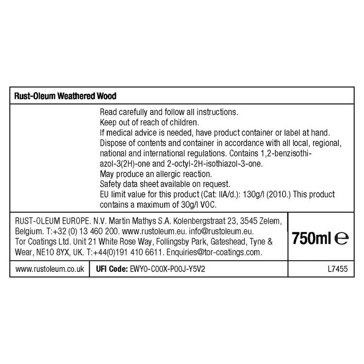 Rust-Oleum Weathered Wood Paint Ash Grey 750ml, imported from the UK