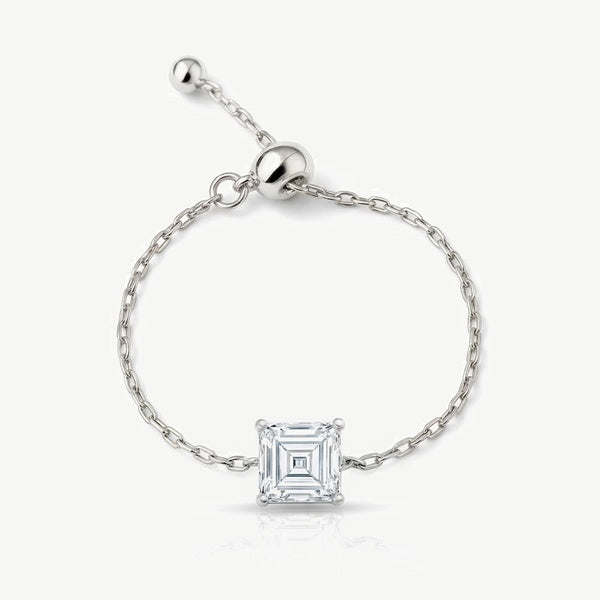 MUCHV silver adjustable ring with cubic zirconia stone - British product