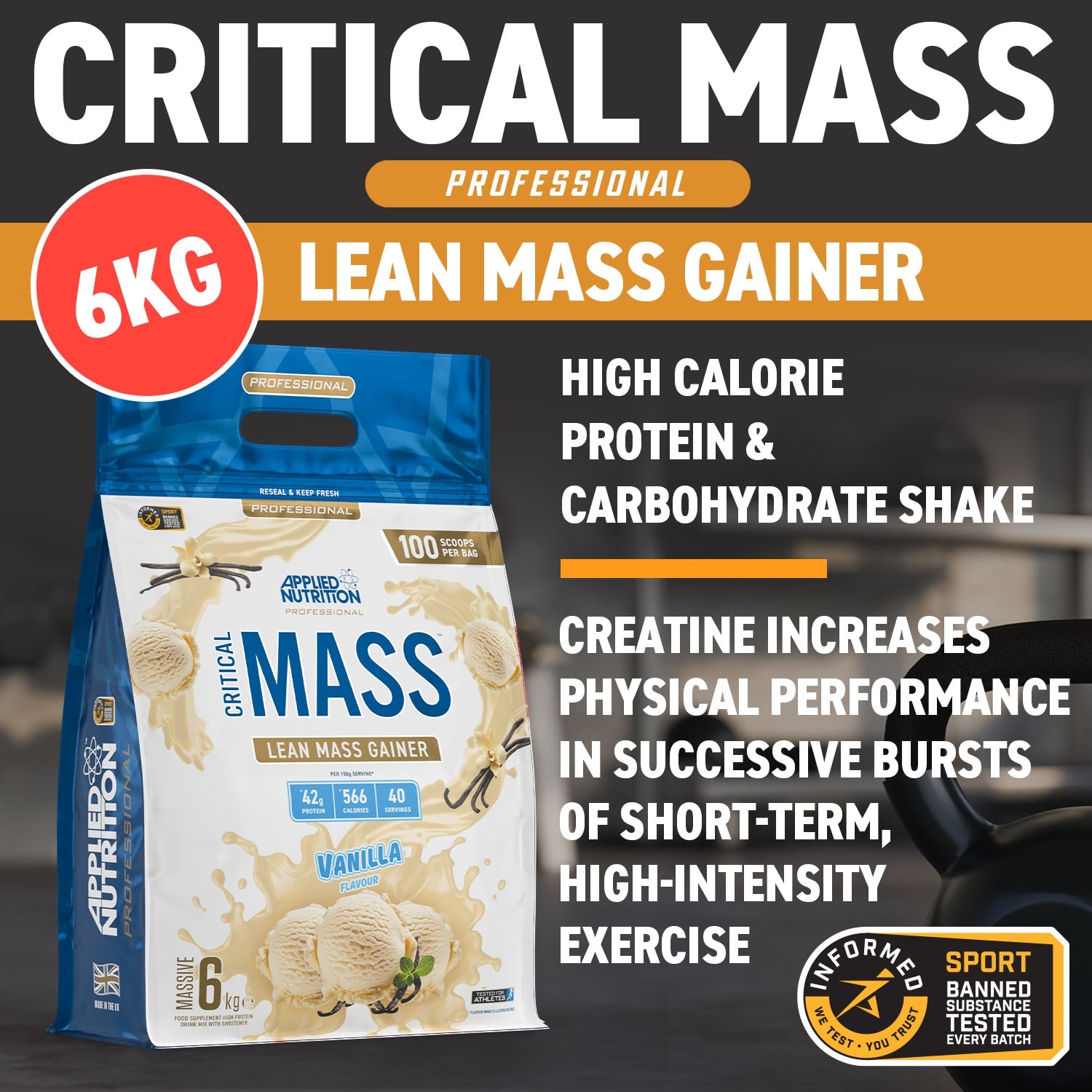 Applied Nutrition Critical Mass Professional Lean Mass Gainer Strawberry 2.4kg (16 Servings) - 999286