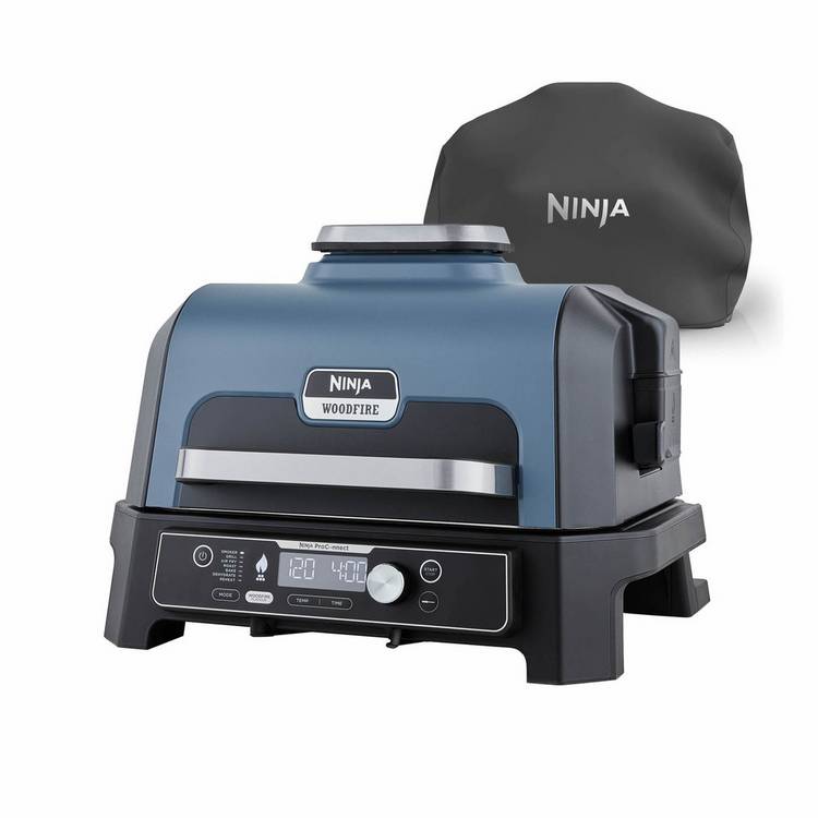 Ninja Woodfire Pro Connect XL electric BBQ and cover, blue (British brand)