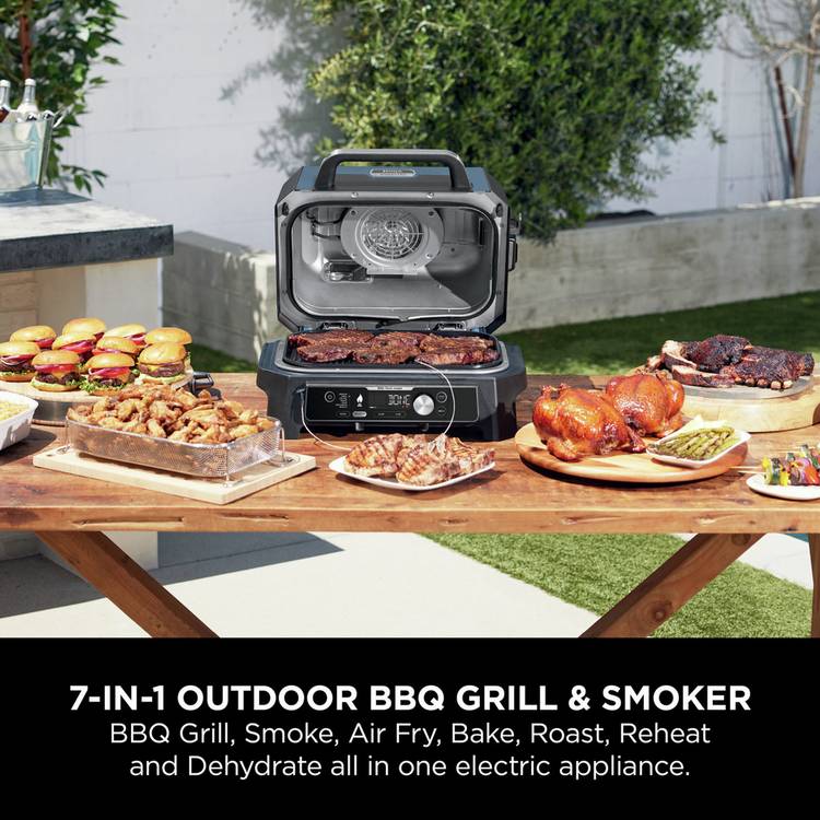 Ninja Woodfire Pro Connect XL electric BBQ and cover, blue (British brand)