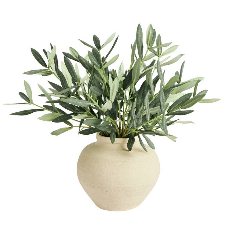 Artificial green olive tree in white resin pot 42cm (British brand)