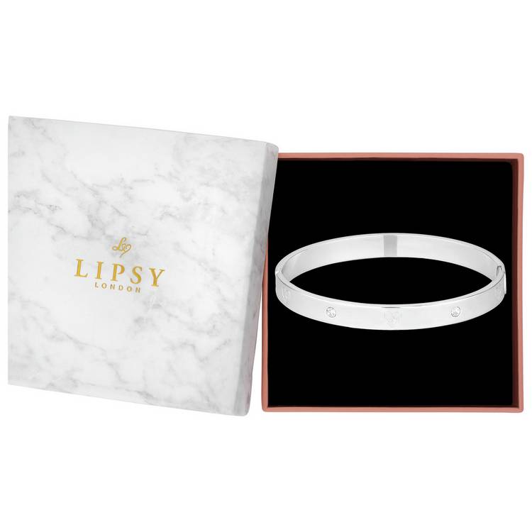 Lipsy silver plated heart bangle 7mm width, imported from the UK