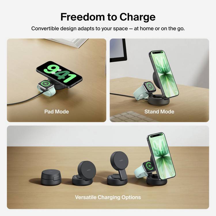Belkin 2-in-1 wireless charger MagSafe compatible foldable black (British brand)