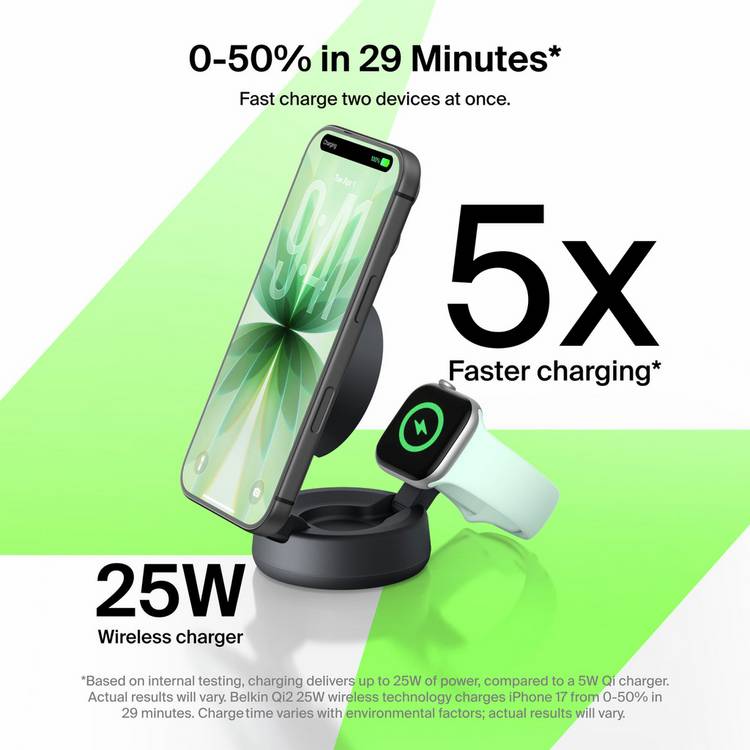 Belkin 2-in-1 wireless charger MagSafe compatible foldable black (British brand)