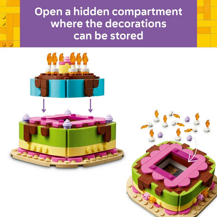 LEGO Birthday Party Cake set with candles and decorations - British product