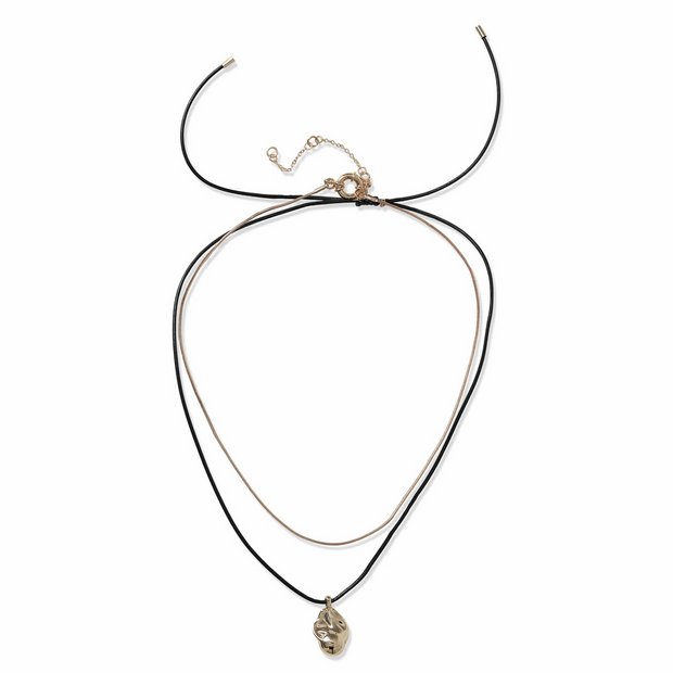 Revere gold pendant necklace black cord chain 45cm - British product