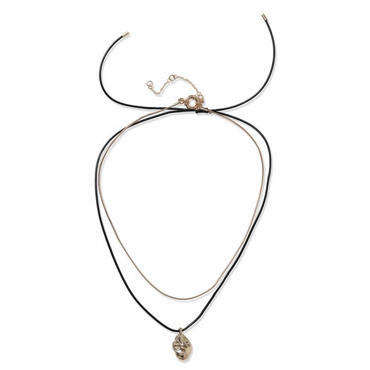 Revere gold pendant necklace black cord chain 45cm - British product