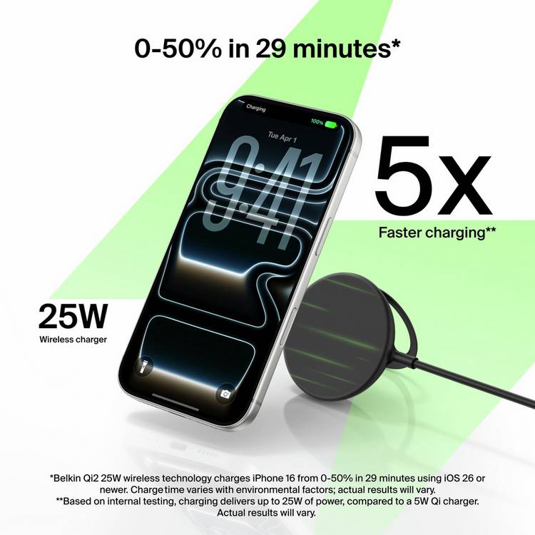 Belkin Qi2 25W wireless charger with kickstand, UK version