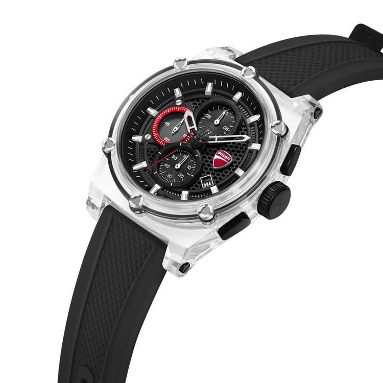 Ducati Supermoto chronograph watch with black dial and silicone strap, UK version