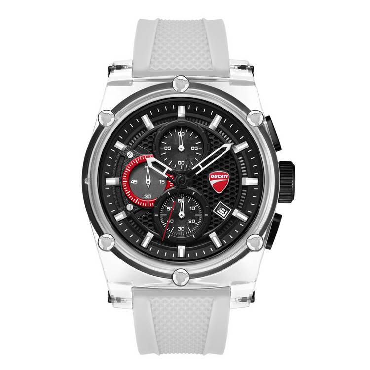 Ducati Supermoto chronograph watch with black dial and silicone strap, UK version