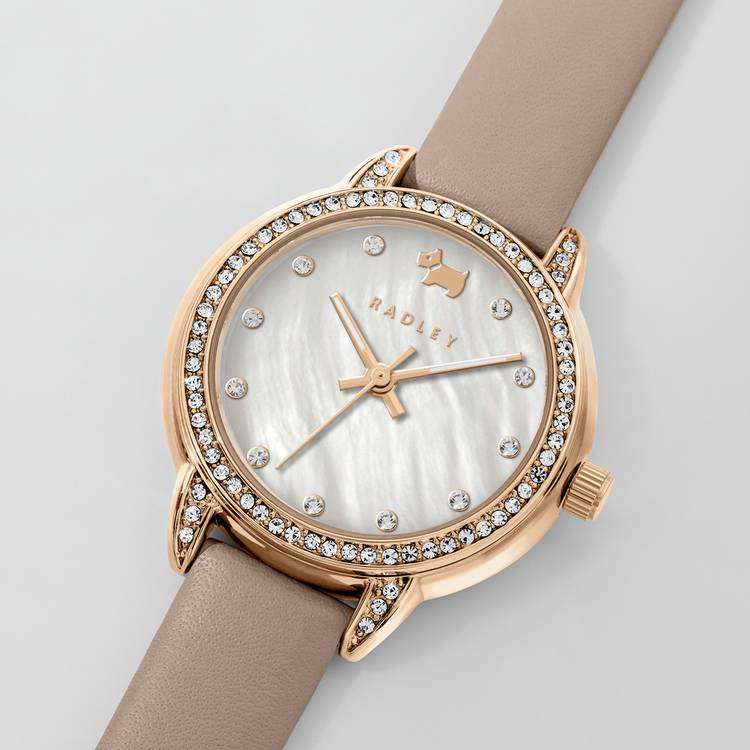 Radley watch mother of pearl dial pink leather strap 32mm, UK version