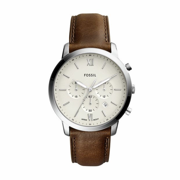 Fossil Neutra Chronograph watch brown leather strap - British product