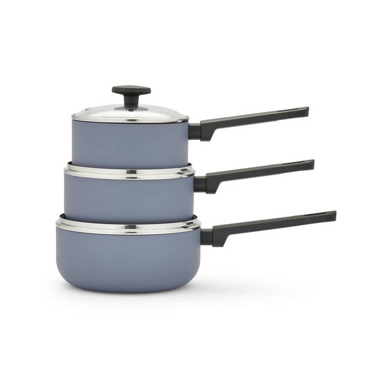 Morphy Richards 3 piece aluminium saucepan set grey, imported from the UK