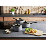 Morphy Richards 3 piece aluminium saucepan set grey, imported from the UK