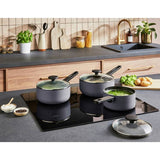 Morphy Richards 3 piece aluminium saucepan set grey, imported from the UK