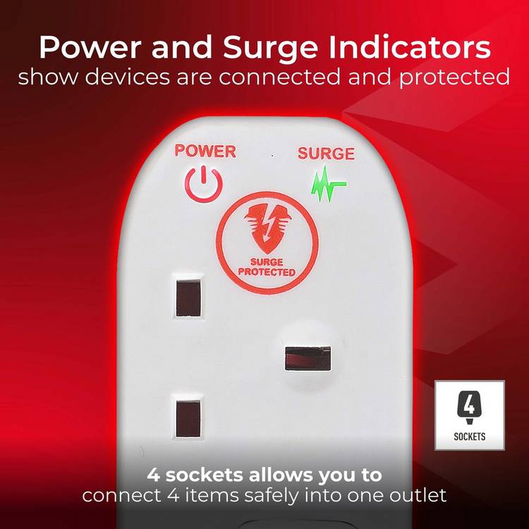 Masterplug 4 socket surge protected extension lead 5m, UK version