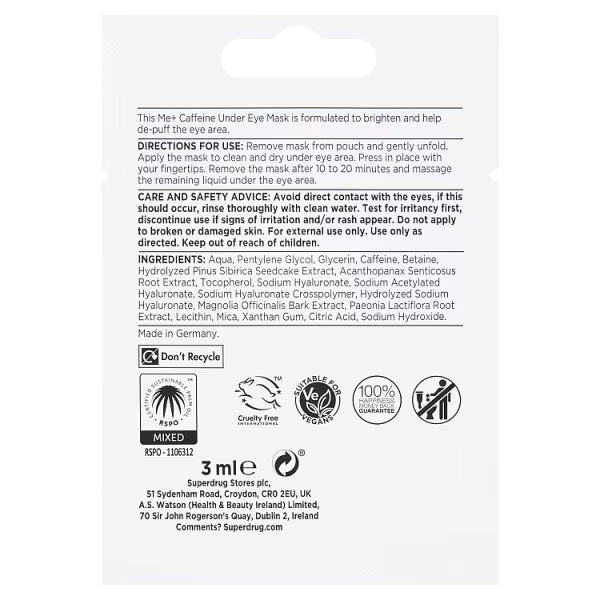 Me+ brightening under eye sheet mask - British product