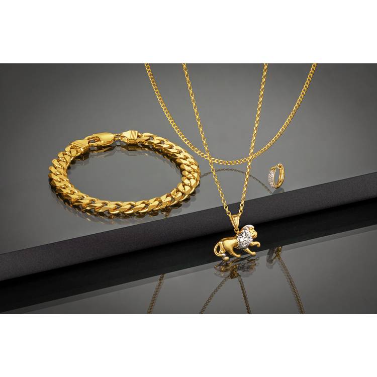 Revere 9ct gold lion pendant necklace chain, imported from the UK