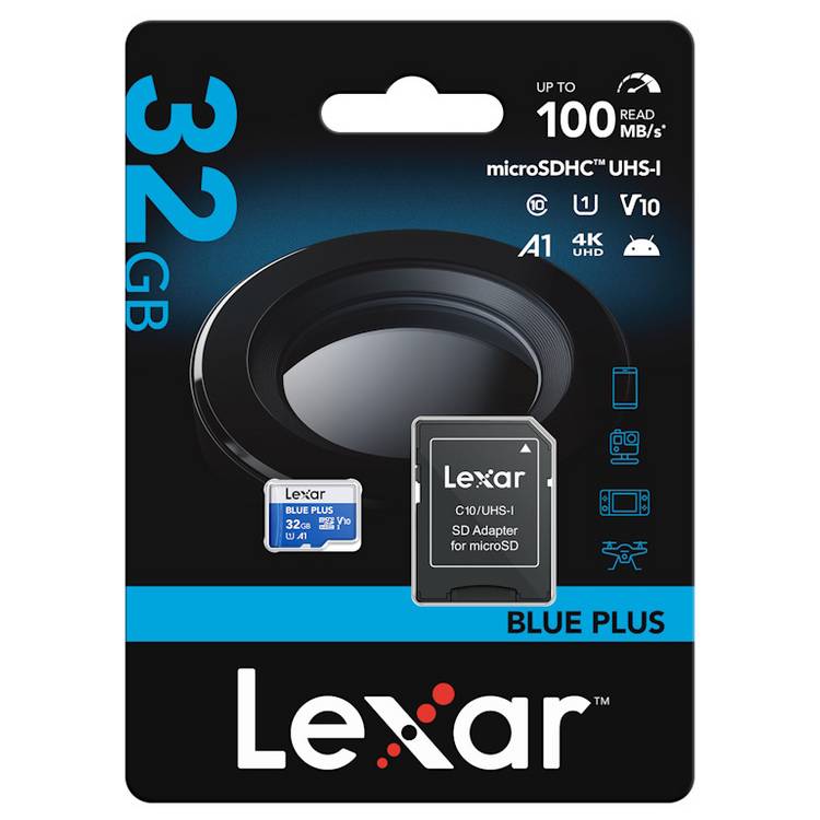 Lexar BLUE PLUS microSDHC 32GB memory card (British brand)