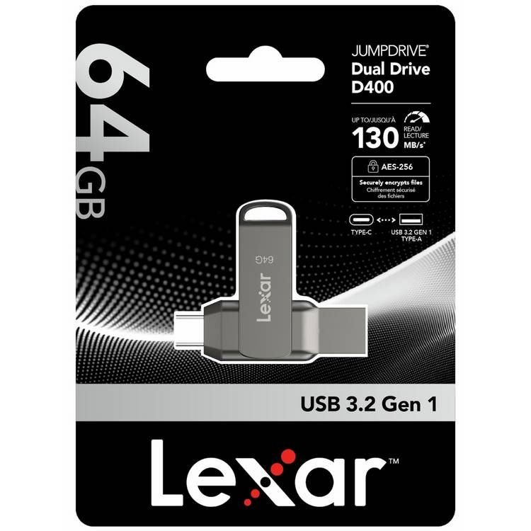 Lexar JumpDrive Dual Drive D400 64GB flash drive (British brand)