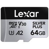 Lexar microSDXC 64GB memory card with SD adaptor (British brand)