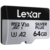 Lexar microSDXC 64GB memory card with SD adaptor (British brand)