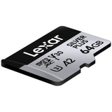 Lexar microSDXC 64GB memory card with SD adaptor (British brand)