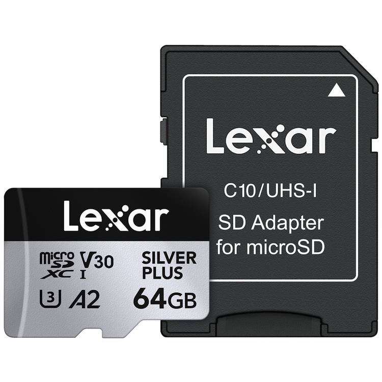Lexar microSDXC 64GB memory card with SD adaptor (British brand)