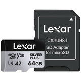 Lexar microSDXC 64GB memory card with SD adaptor (British brand)