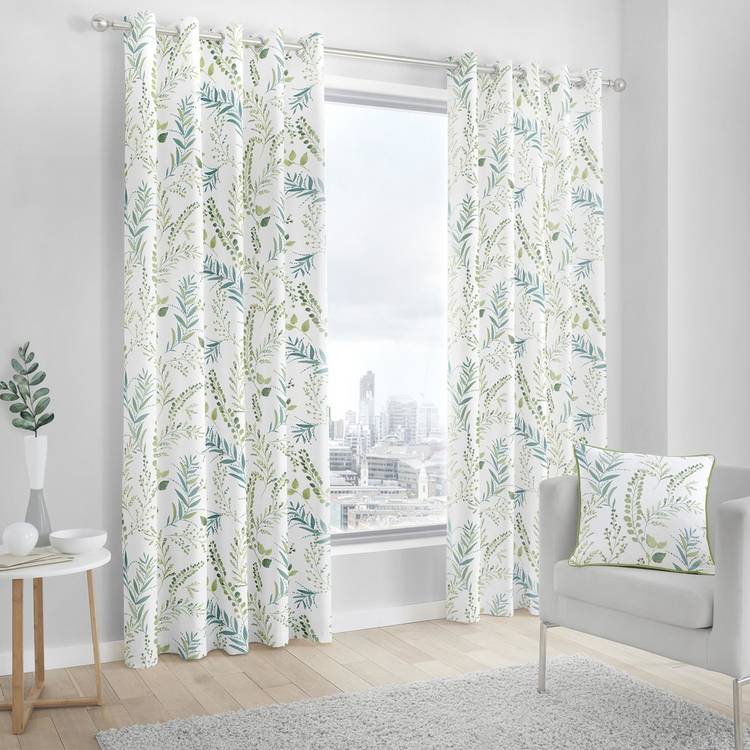 Fusion green fern eyelet curtains 117x137cm (British brand)