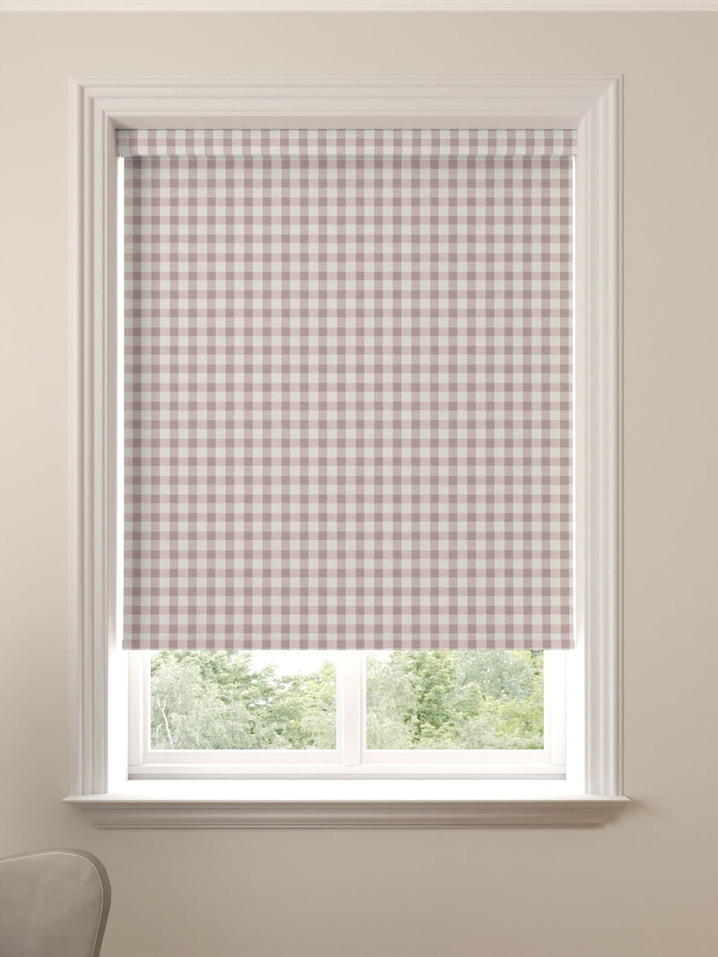 Rose pink gingham made to measure roller blind, UK version