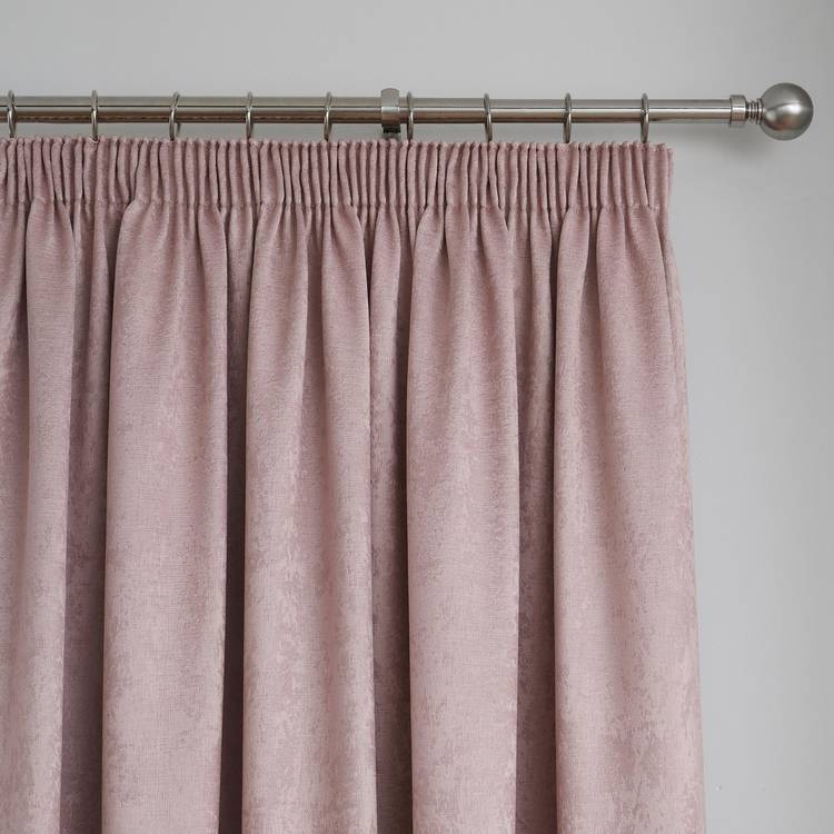 Fusion thermal pencil pleat curtains blush pink 117x137cm, imported from the UK