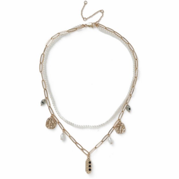 Revere Freedom multi-layer necklace with pearls and chain 45cm, UK version
