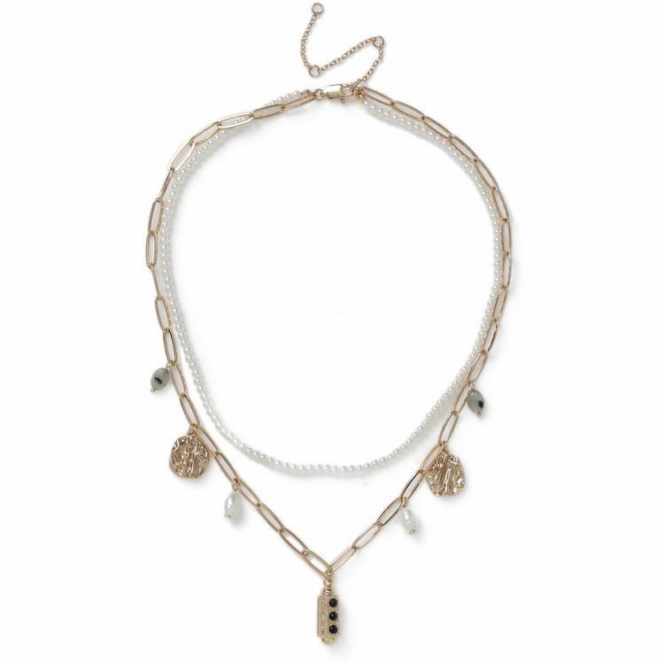 Revere Freedom multi-layer necklace with pearls and chain 45cm, UK version