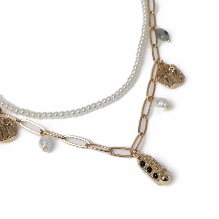 Revere Freedom multi-layer necklace with pearls and chain 45cm, UK version